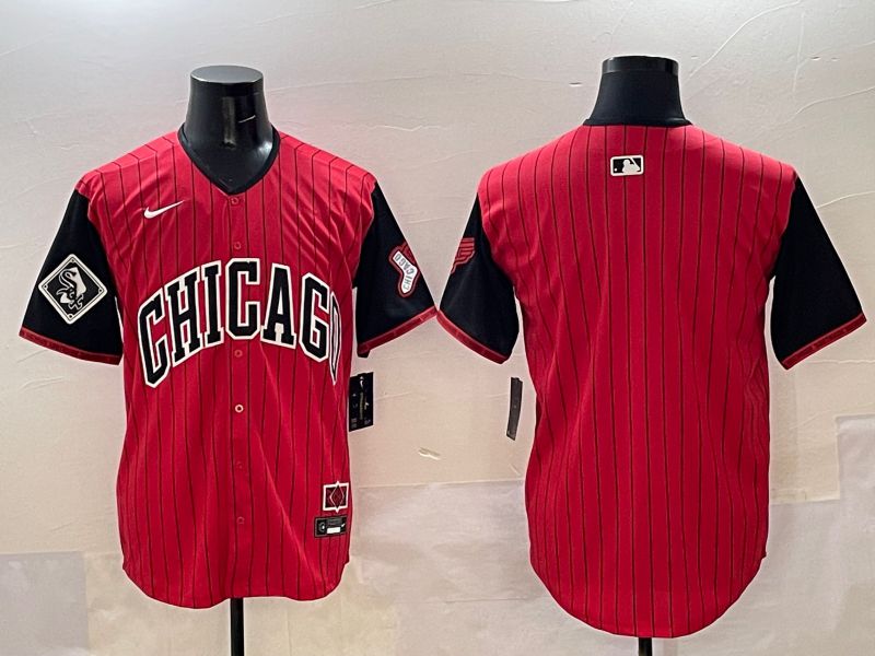 Men Chicago White Sox Blank Red Stripe Joint Name 2025 Nike MLB Jersey style 2